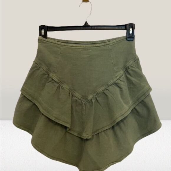 MOTHER Ruffled Mini Skirt in Loden Frost - Picture 4 of 9